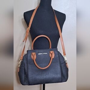 Adrienne Vittadini | Large Black/Brown Faux Leather Dome Satchel Crossbody Bag